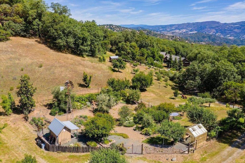 Aerial view of Owl Moon Ranch orchard and garden